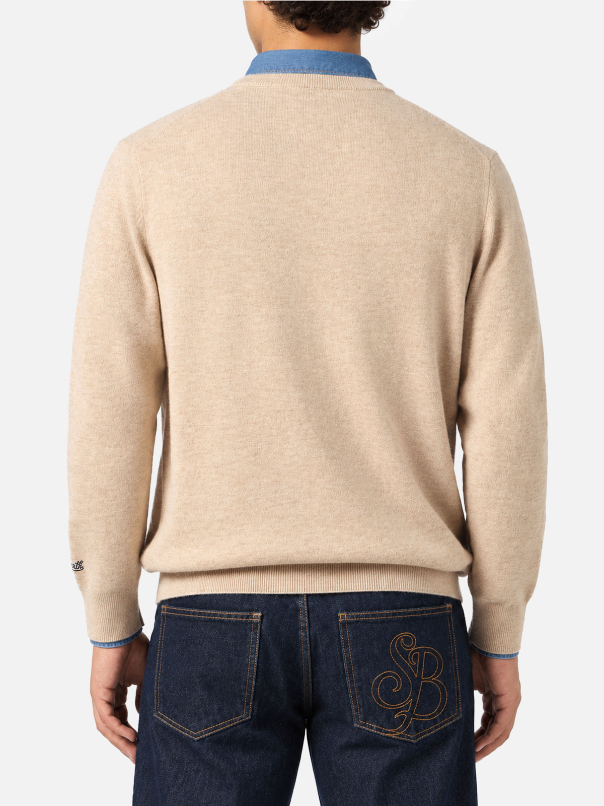 Beige Heron Light crewneck sweater with Via della Spiga embroidery | Special edition