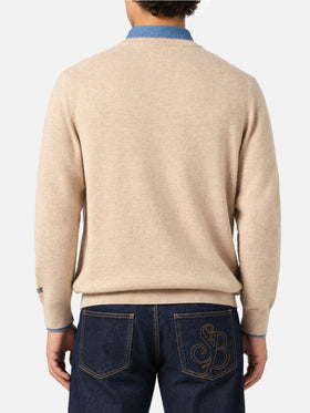 Beige Heron Light crewneck sweater with Via della Spiga embroidery | Special edition