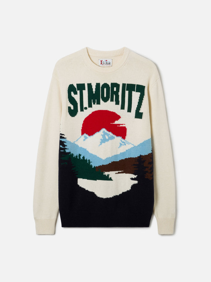 Rundhals-Pullover Heron mit St. Moritz-Postkarten-Jacquard 