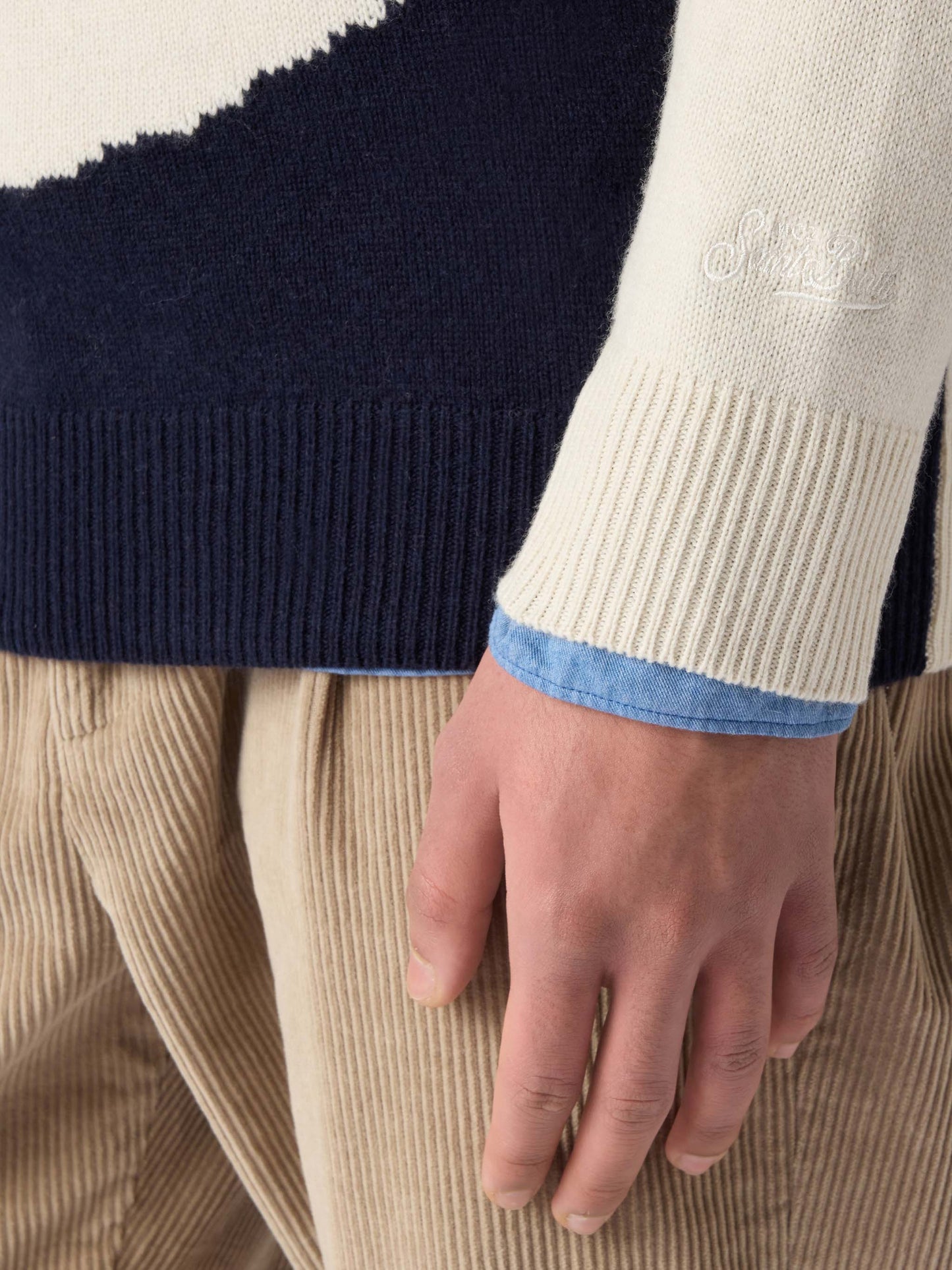 Crewneck sweater Heron with St. Moritz postcard jacquard