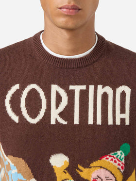 Crewneck sweater with Cortina postcard jacquard