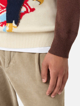 Crewneck sweater with Cortina postcard jacquard
