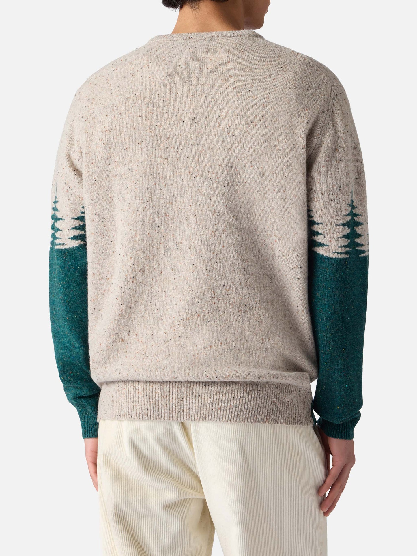 Crewneck donegal sweater Heron with St. Moritz postcard jacquard