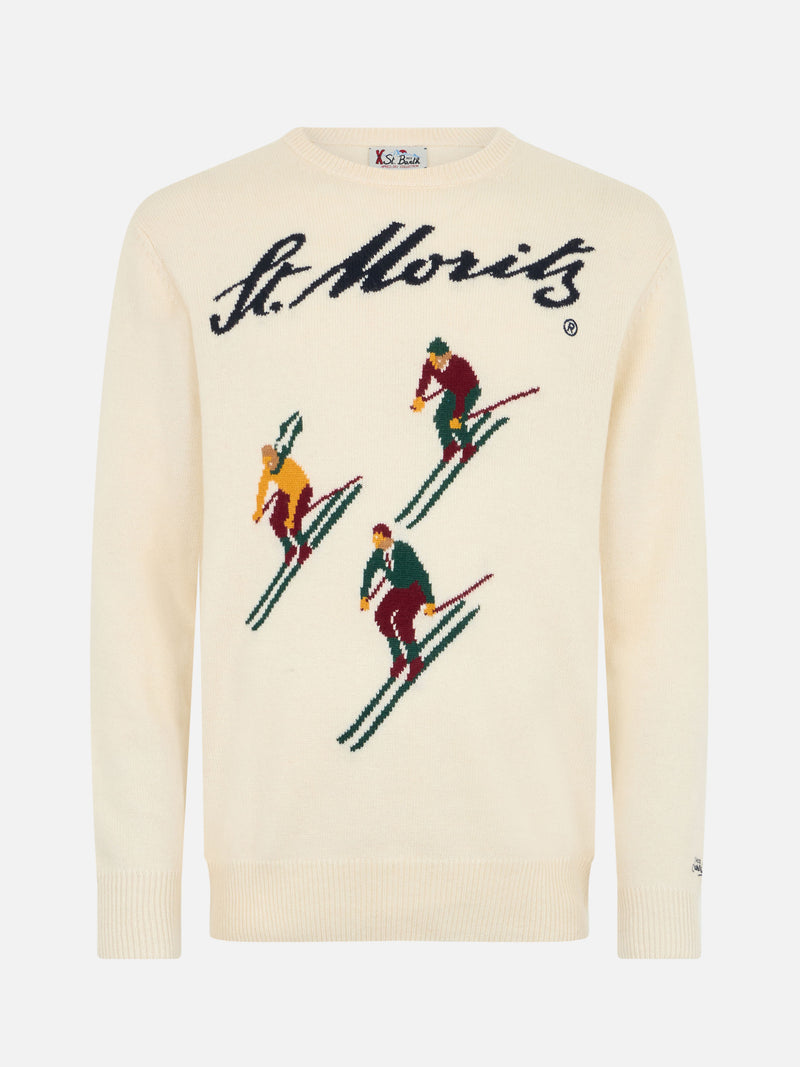 Man white sweater Heron with jacquard print St. Moritz ski | ST. MORITZ TOP OF THE WORLD SPECIAL EDITION