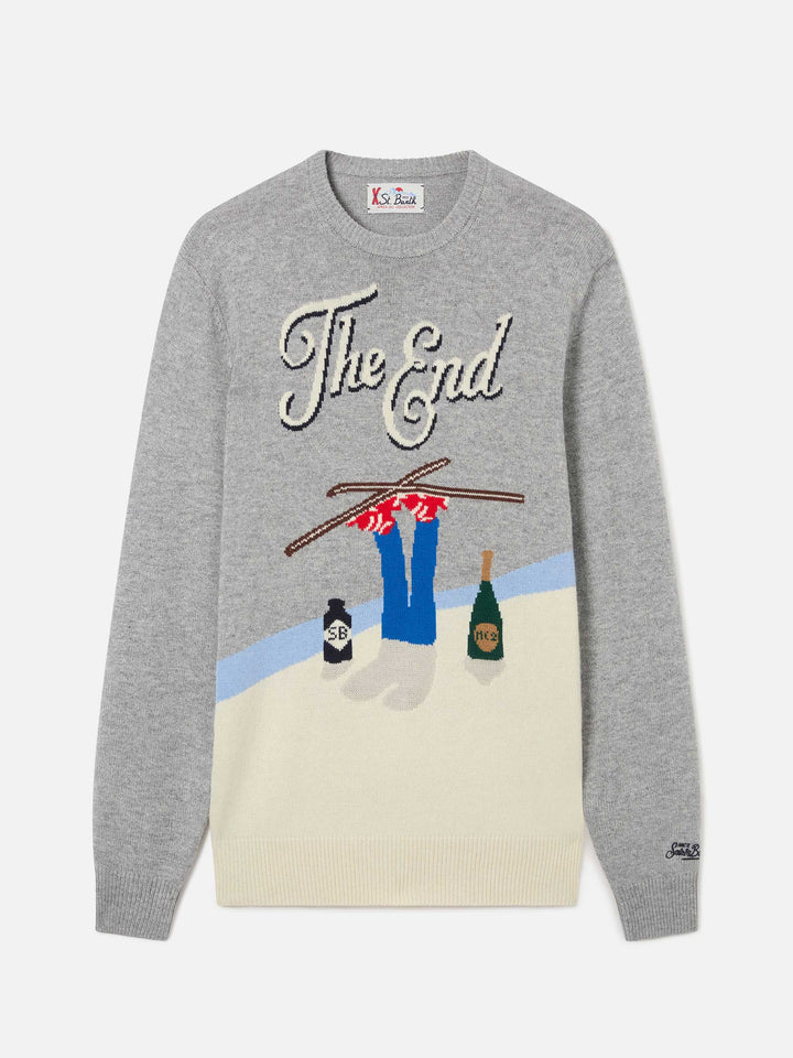 Crewneck-Strickpullover Grey Heron mit The End Intarsie 