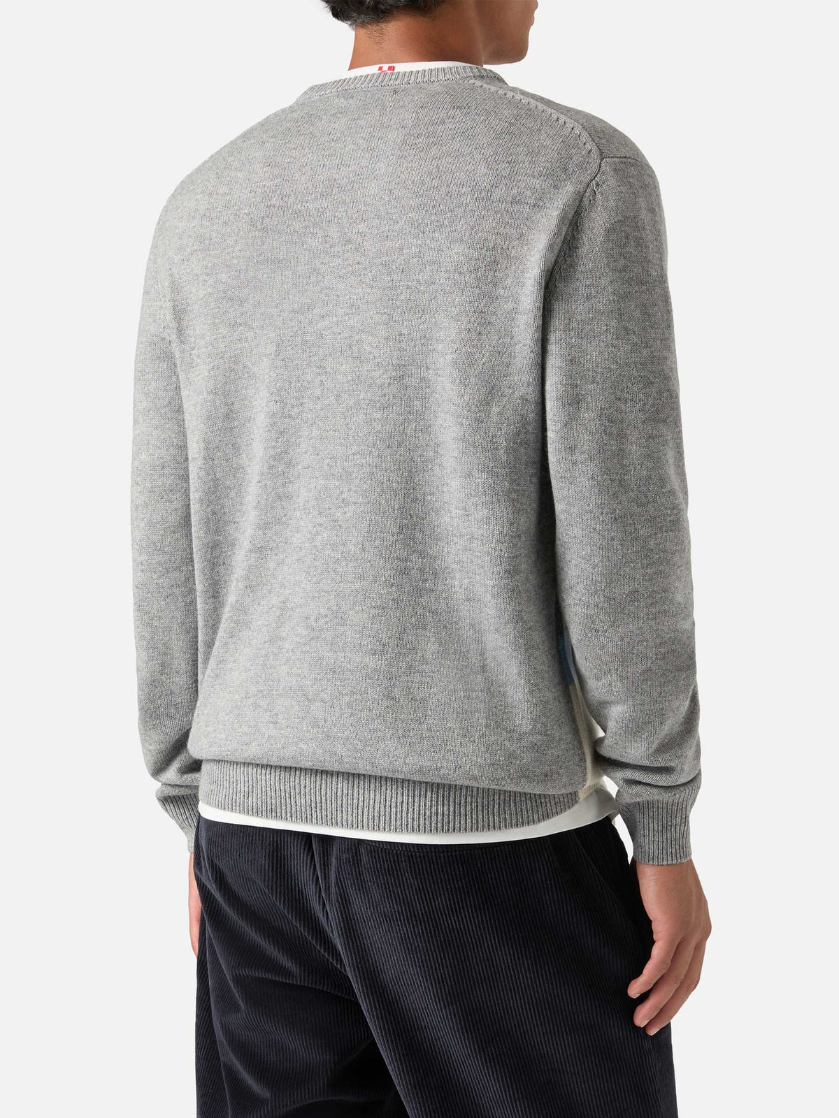 Maglia girocollo Heron grigia con intarsio The End