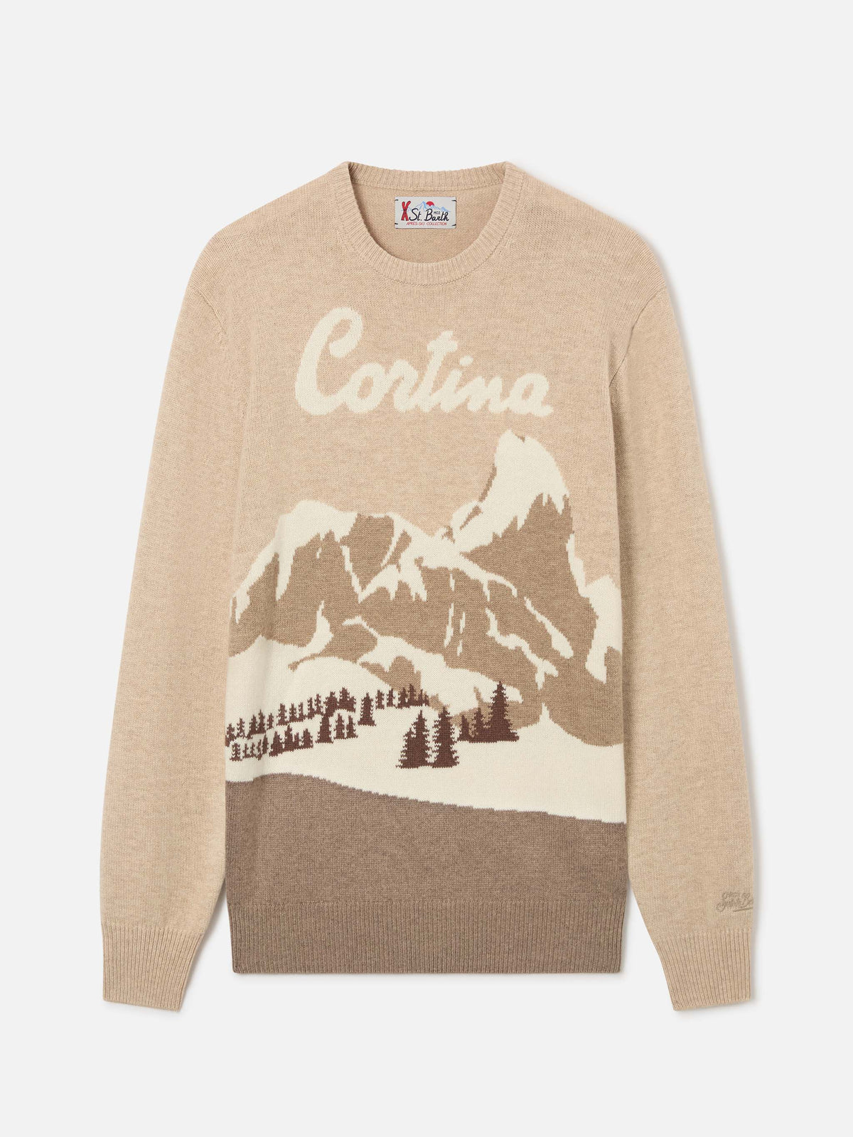 Maglia girocollo Heron beige con intarsio Cortina