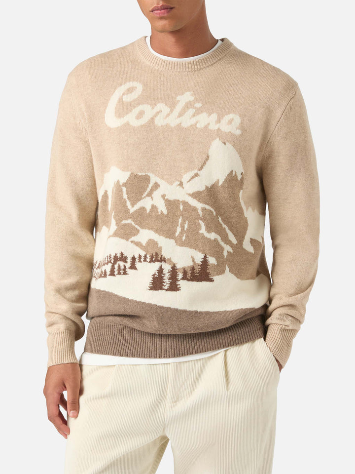 Jersey de punto de cuello redondo Beige Heron con intarsia Cortina 