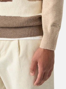 Beiger Rundhals-Strickpullover Heron mit Cortina-Intarsie 