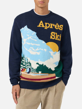 Rundhals-Pullover Heron mit Mountain-Postcard-Jacquard 