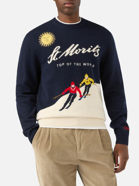 Marineblauer blue Heron Rundhals-Strickpullover mit St. Moritz Intarsie und Stickerei | Special edition 