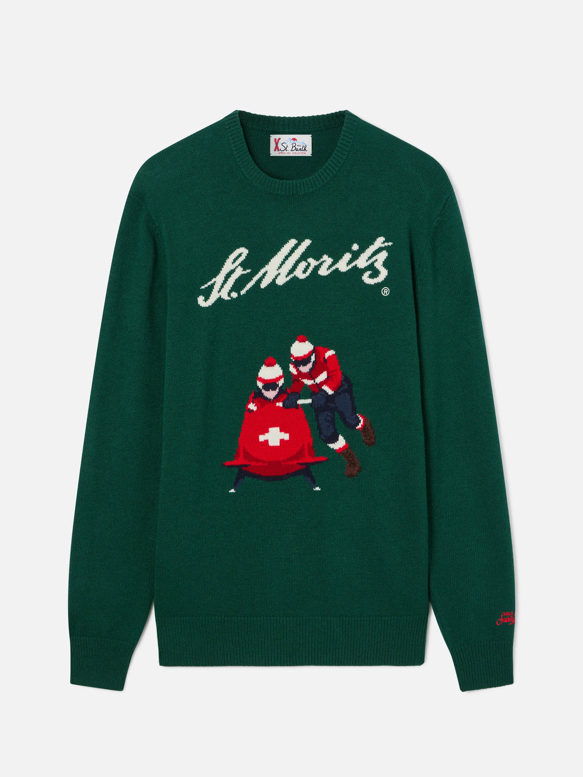 Maglia girocollo Heron verde con intarsio St. Moritz | Special edition