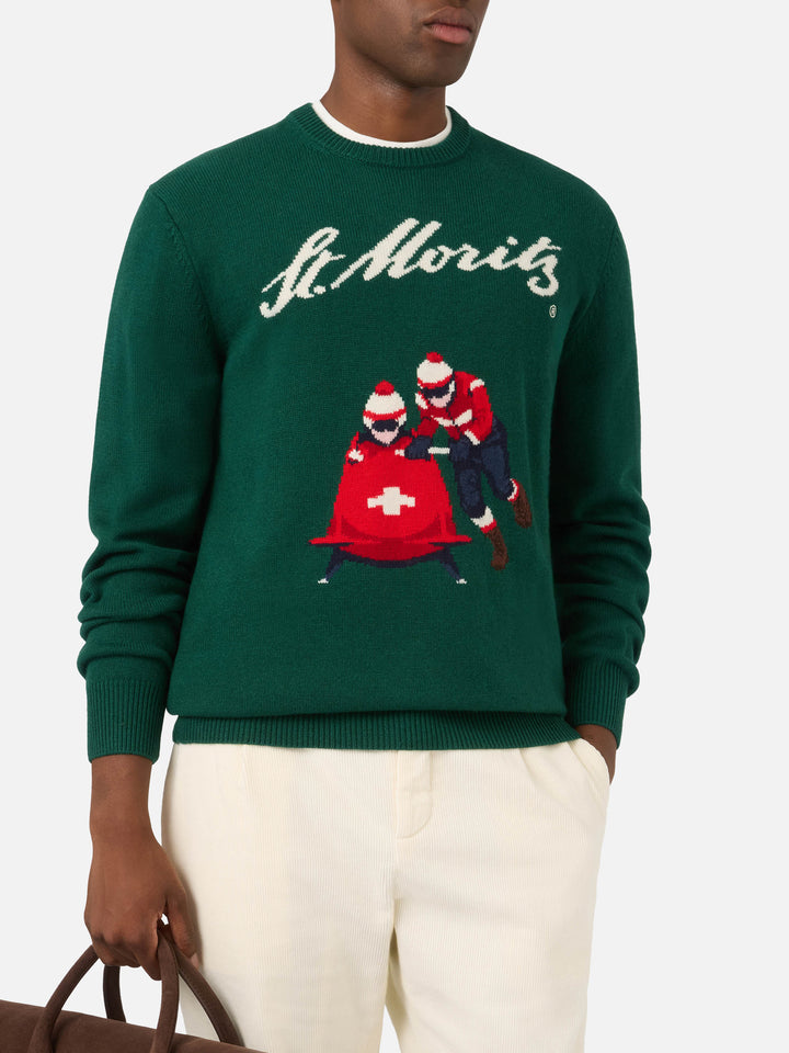 Pull en maille à col rond Green Heron avec intarsia St. Moritz | Special edition 