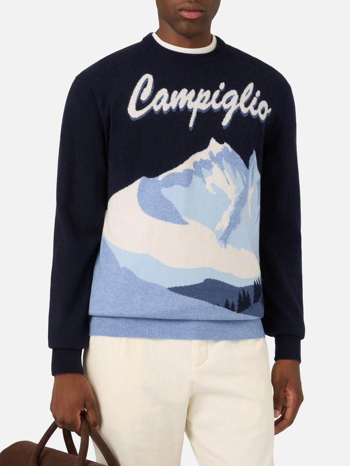 Pull ras du cou Navy blue Heron en maille avec intarsia Campiglio 