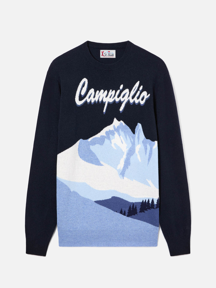 Pull ras du cou Navy blue Heron en maille avec intarsia Campiglio 