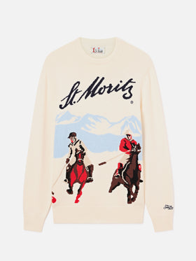 Maglia girocollo Heron grigia con intarsio St. Moritz | Special edition