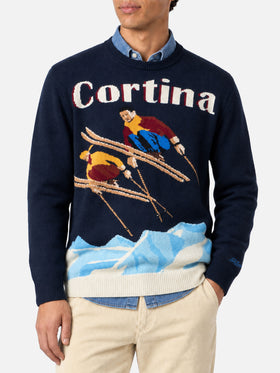 Maglione Heron blu navy con jacquard Cortina ski