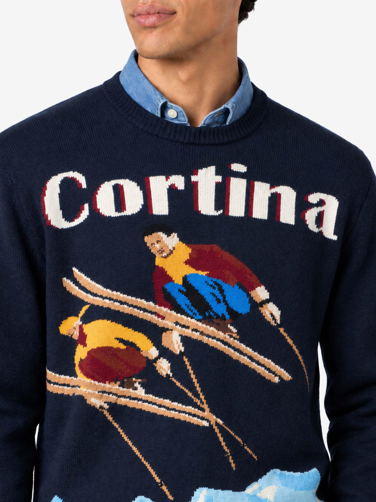 Maglione Heron blu navy con jacquard Cortina ski