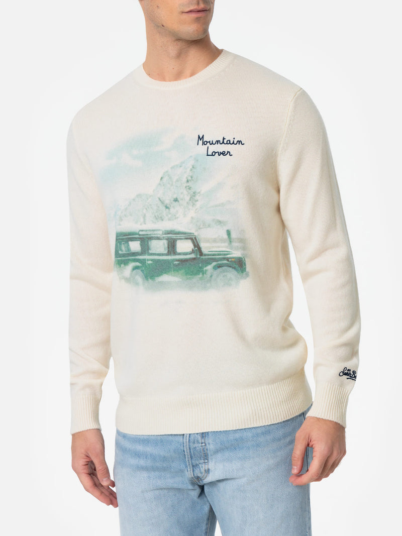 Man white sweater Heron with Mountain lover jacquard