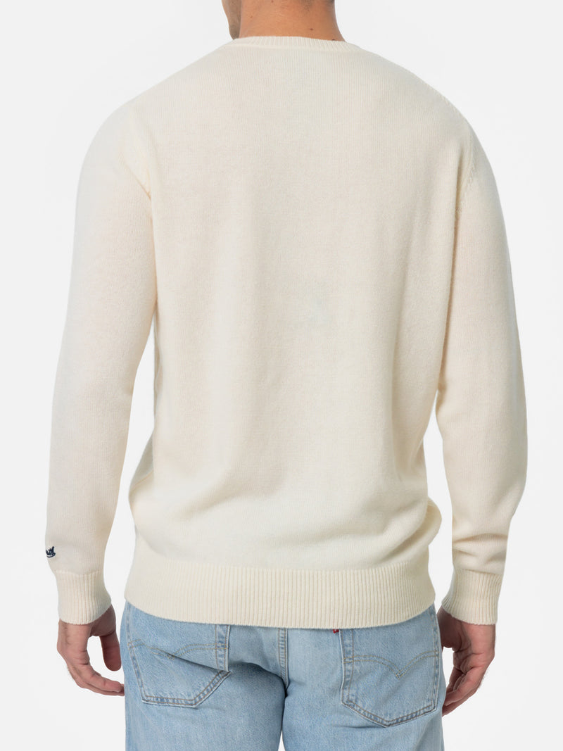 Man white sweater Heron with Mountain lover jacquard