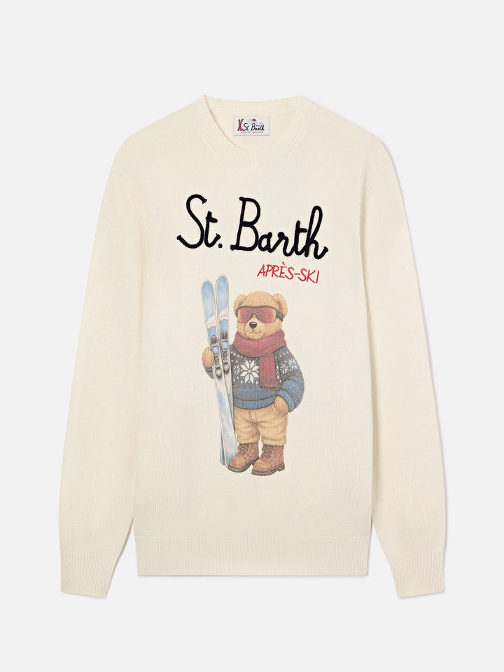 Pull col rond Grey Heron en maille avec intarsia ours en peluche et broderie 