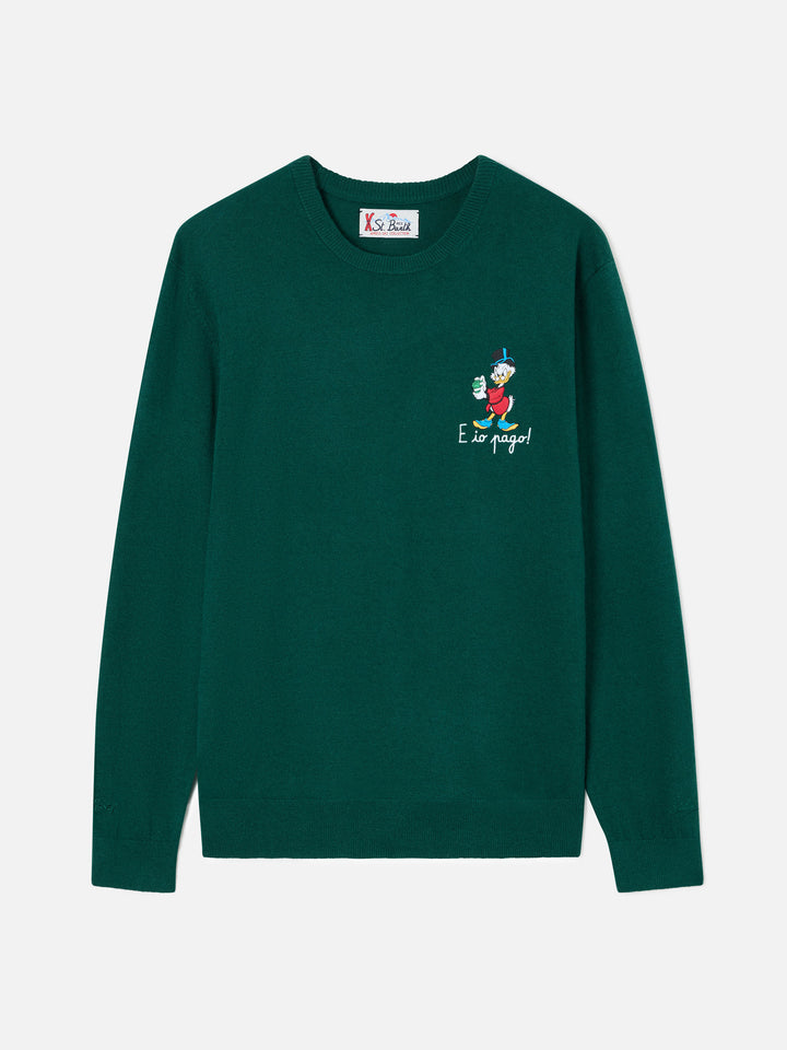 Green Heron Light wool and cashmere blend crewneck with Scrooge McDuck embroidery | Special edition