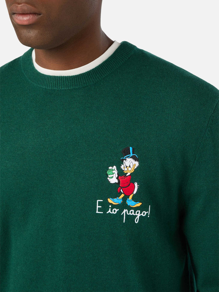 Green Heron Light wool and cashmere blend crewneck with Scrooge McDuck embroidery | Special edition