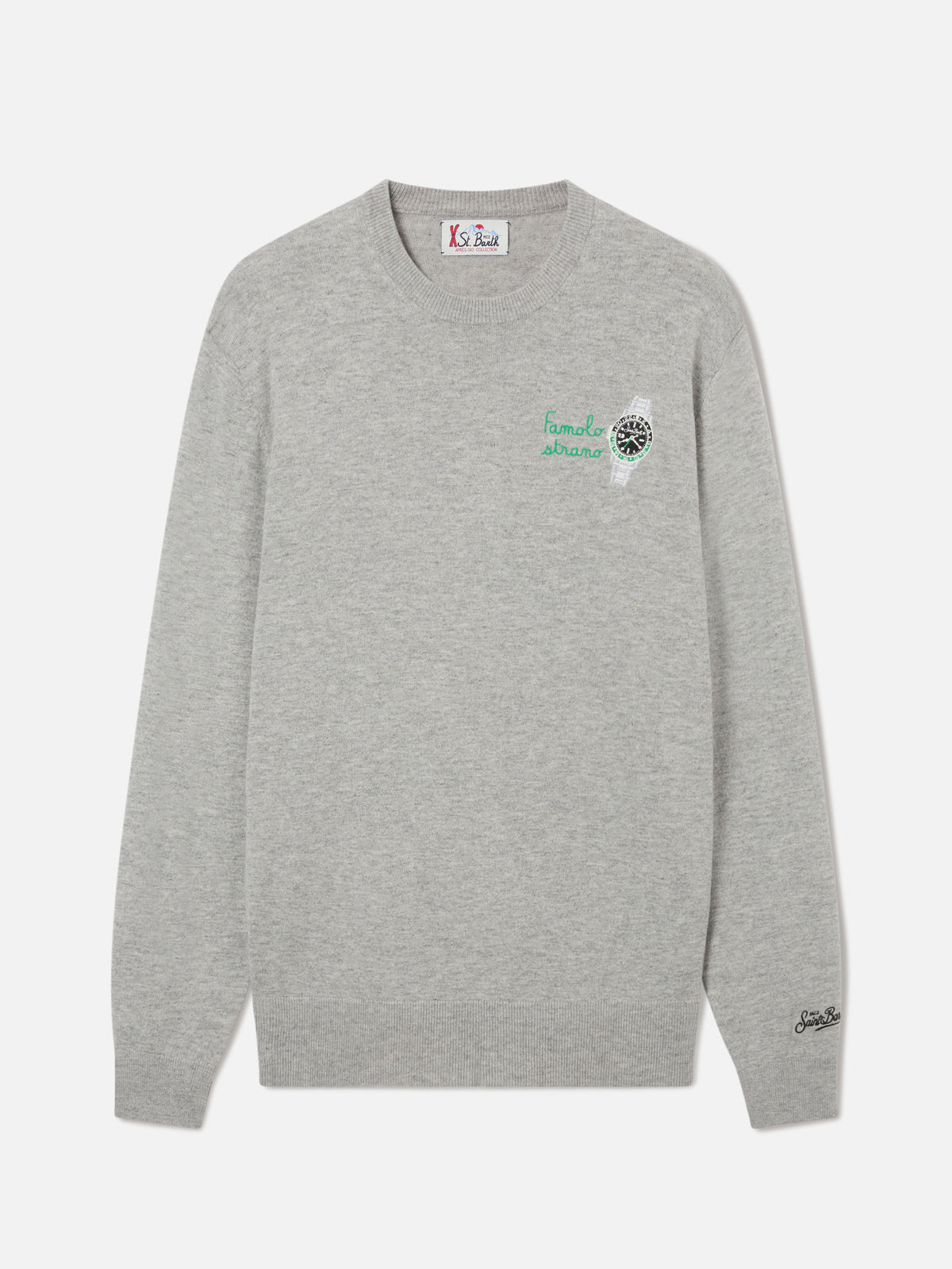 Grey Heron Pull col rond en mélange de laine légère et de cachemire avec broderie Famola Strana 