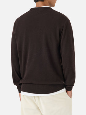 Pull en maille col rond Heron Light marron avec broderie Dog Wall Street 