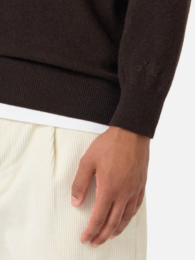 Pull en maille col rond Heron Light marron avec broderie Dog Wall Street 