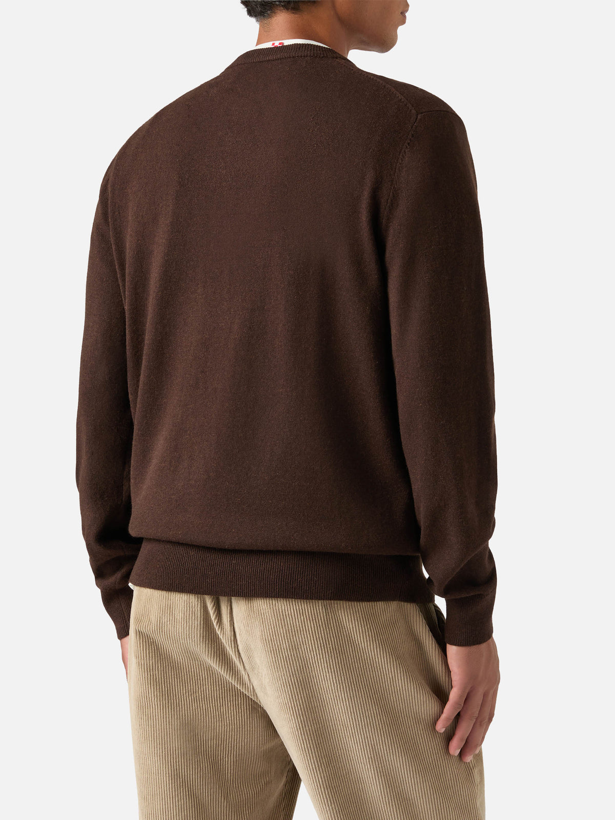 Jersey de cuello redondo Brown Heron en mezcla de lana ligera y cachemira con bordado Gold Money 