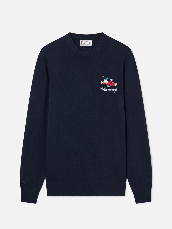 Navy blue Heron Light wool and cashmere blend crewneck with Scrooge McDuck embroidery | Special edition