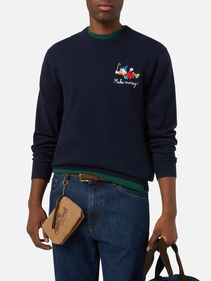 Navy blue Heron Light wool and cashmere blend crewneck with Scrooge McDuck embroidery | Special edition
