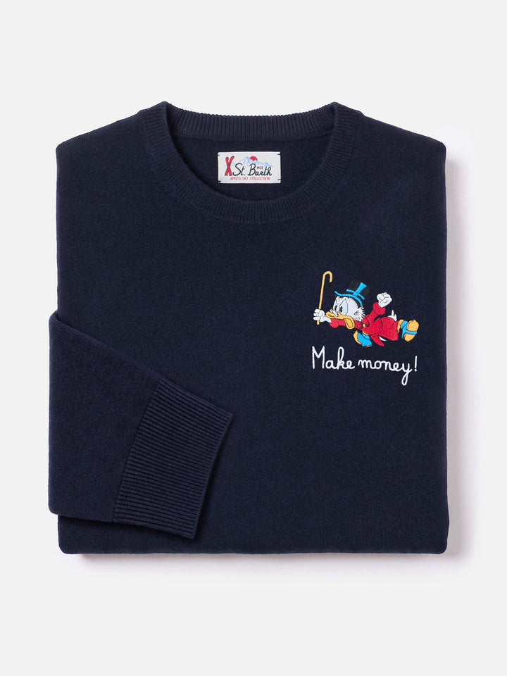 Navy blue Heron Light wool and cashmere blend crewneck with Scrooge McDuck embroidery | Special edition