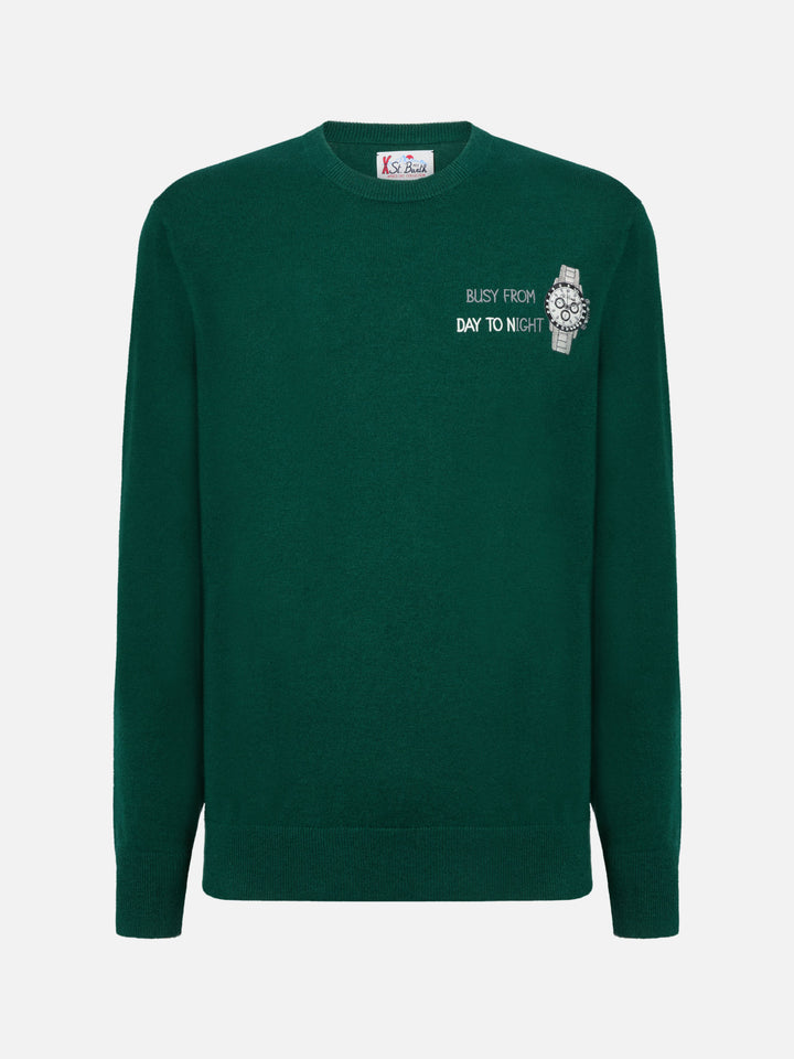 Maglione a girocollo Heron Light con ricamo Busy from day to night