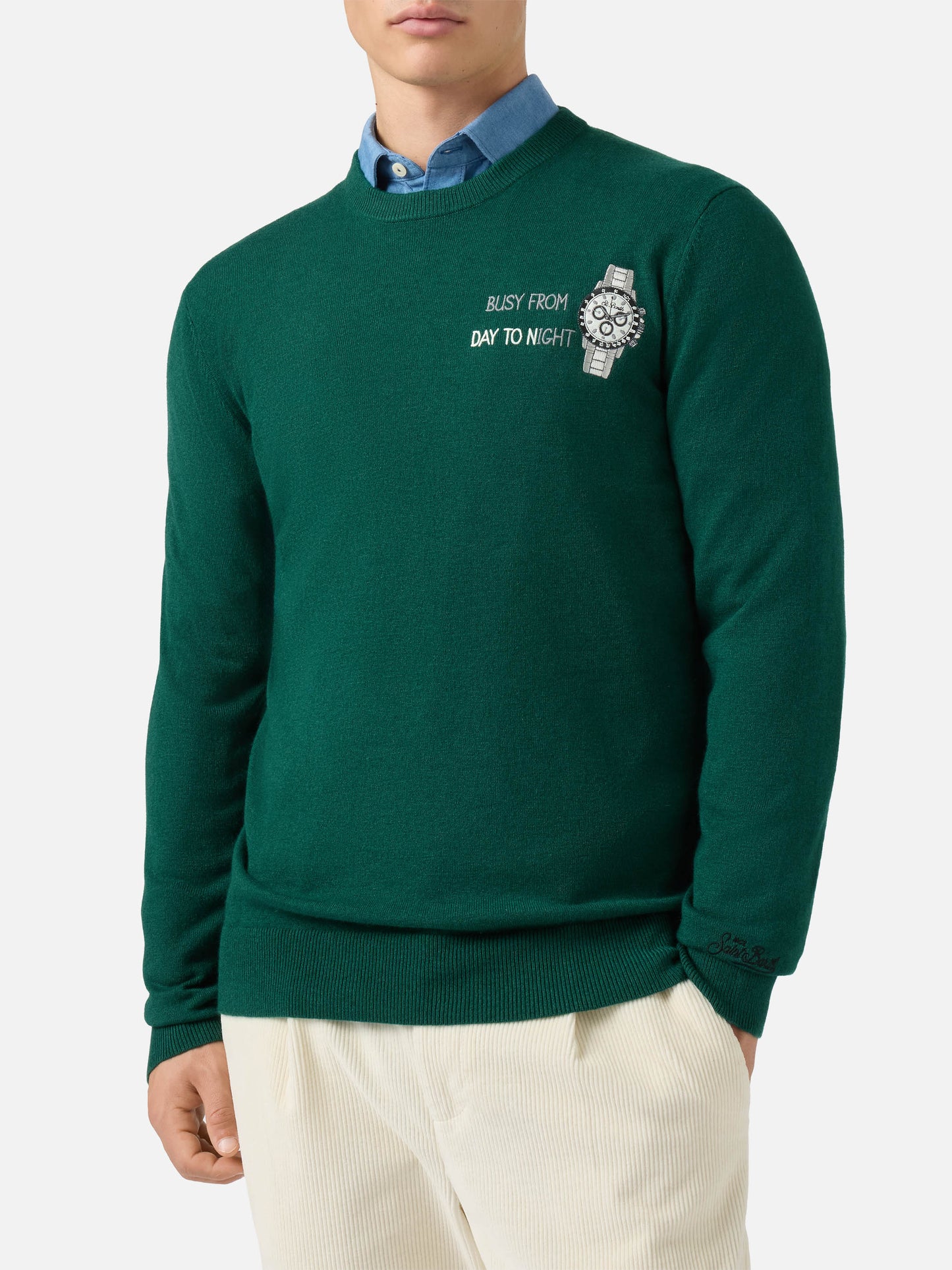 Crewneck sweater Heron Light with Busy from day to night embroidery