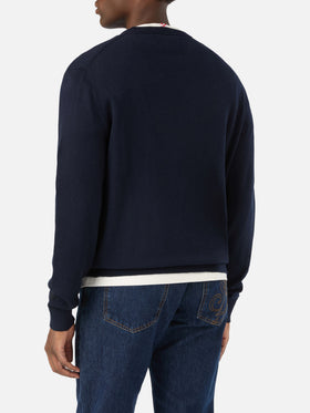 Maglia girocollo Heron Light blu navy in misto lana e cashmere con ricamo Non Voglio Mica La Luna