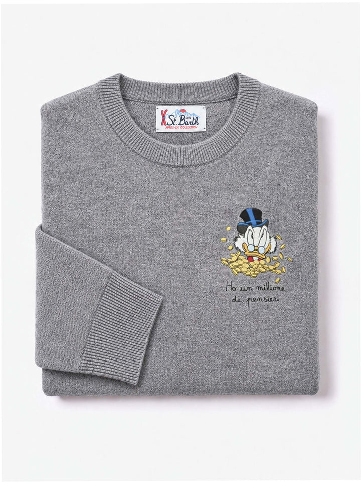 Grey melange Heron Light crewneck sweater with Scrooge heart embroidery | Special edition