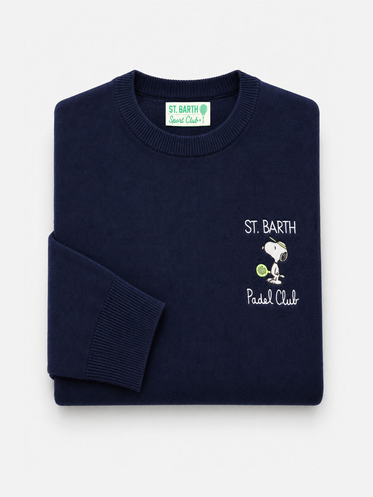 Navy blue Heron Light crewneck sweater with Snoopy padel club heart embroidery | Special edition