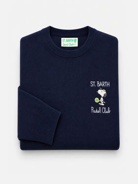 Navy blue Heron Light crewneck sweater with Snoopy padel club heart embroidery | Special edition