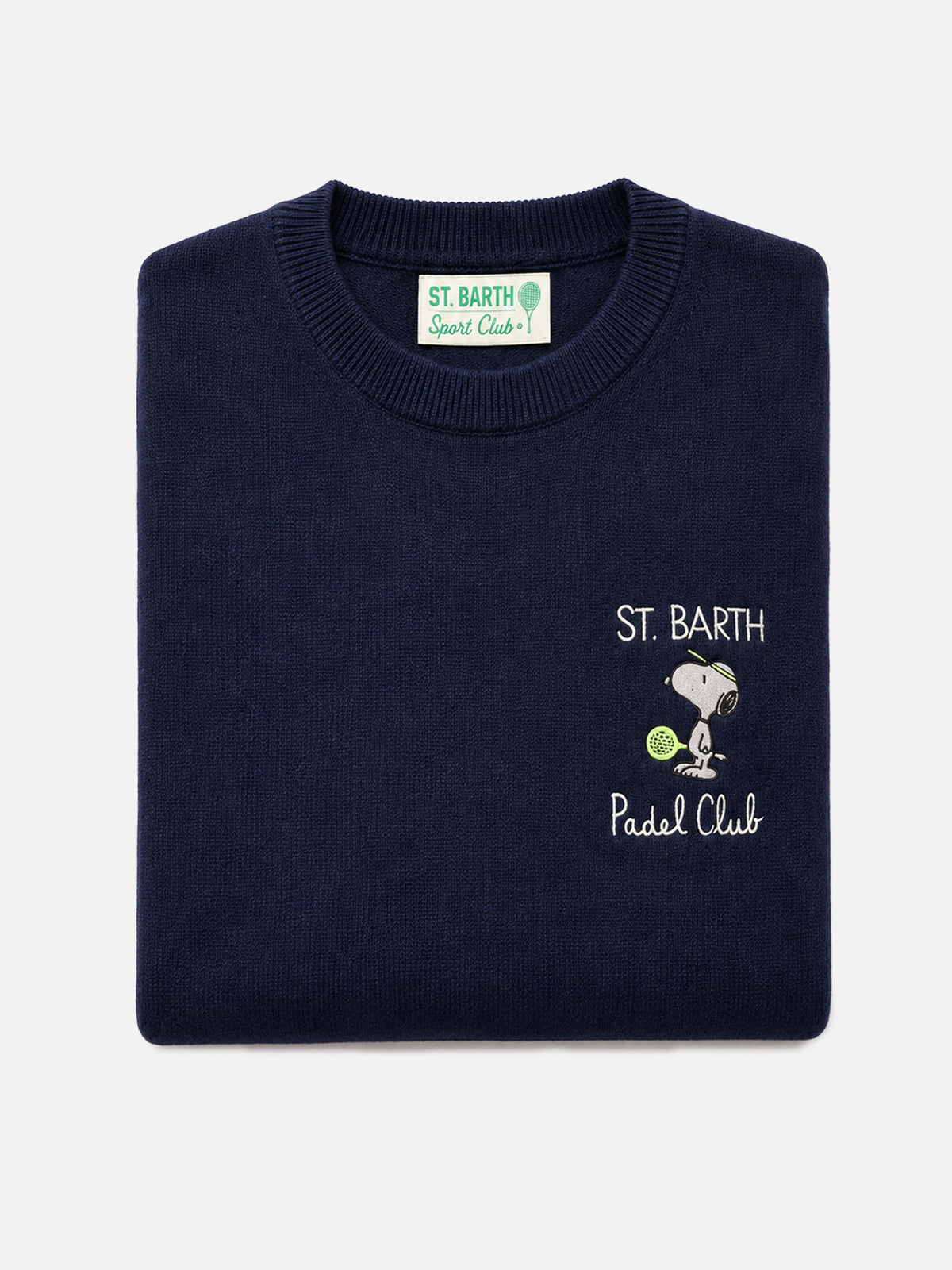 Navy blue Heron Light crewneck sweater with Snoopy padel club heart embroidery | Special edition