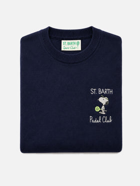 Navy blue Heron Light crewneck sweater with Snoopy padel club heart embroidery | Special edition