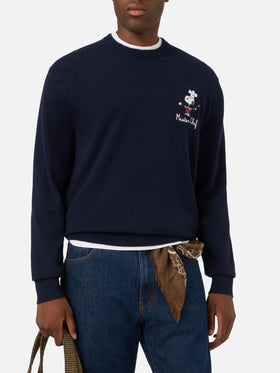 Jersey de cuello redondo en mezcla de lana ligera y cachemira Heron Navy blue con bordado Snoopy Master Chef | Special edition 