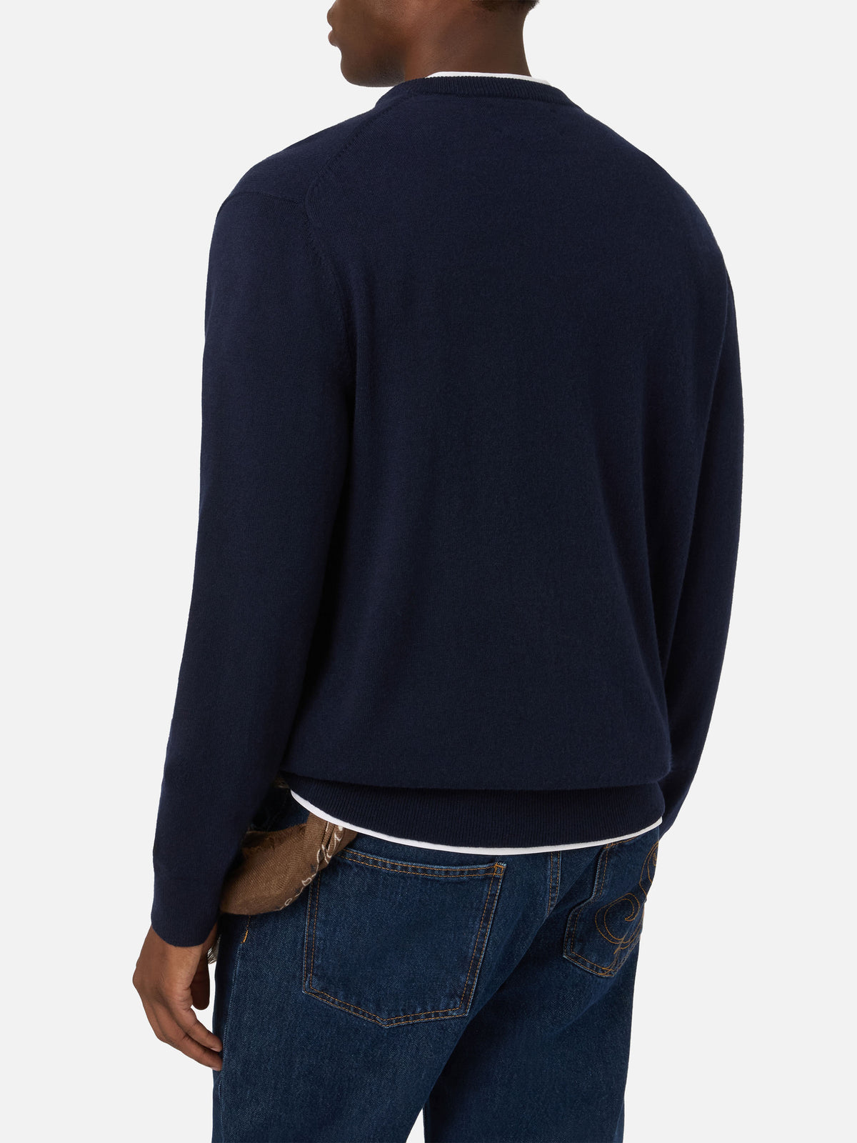 Jersey de cuello redondo en mezcla de lana ligera y cachemira Heron Navy blue con bordado Snoopy Master Chef | Special edition 