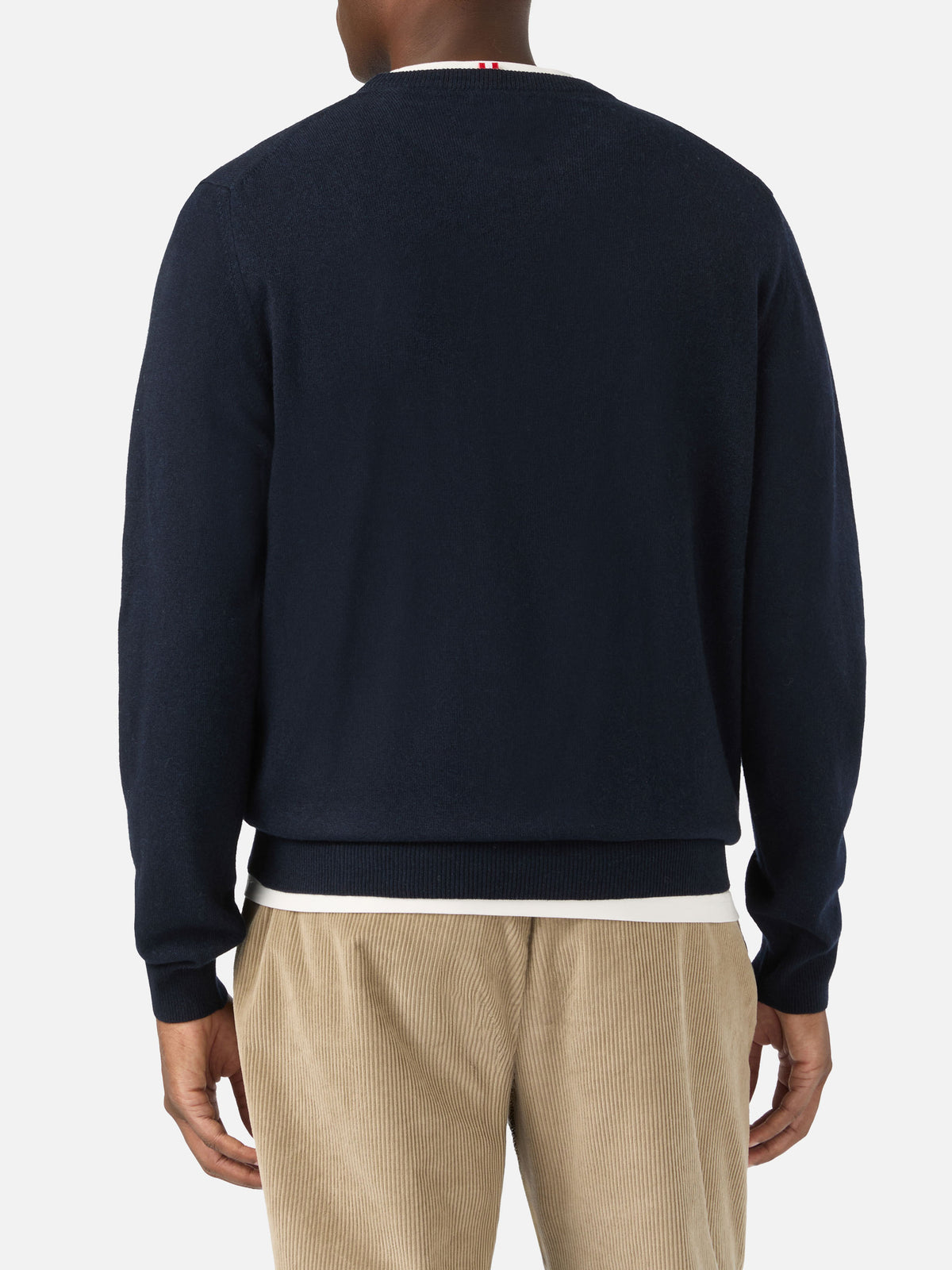 Navy blue Heron Light wool and cashmere blend crewneck with E Damme Tregua embroidery | Special edition