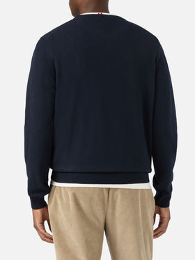 Navy blue Heron Light wool and cashmere blend crewneck with E Damme Tregua embroidery | Special edition