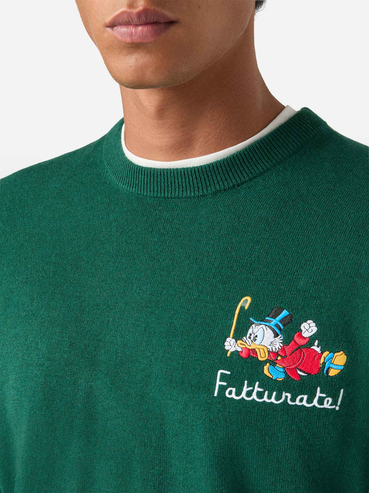 Maglia girocollo Heron Light verde in misto lana e cashmere con ricamo Zio Paperone | Special edition