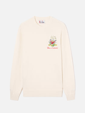 Off white Heron Rundhalspullover aus leichter Woll- und Kaschmirmischung mit Scrooge-McDuck-Stickerei | Special edition 