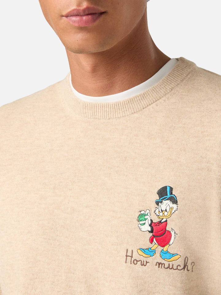 Maglia girocollo Heron Light beige in misto lana e cashmere con ricamo Zio Paperone | Special edition