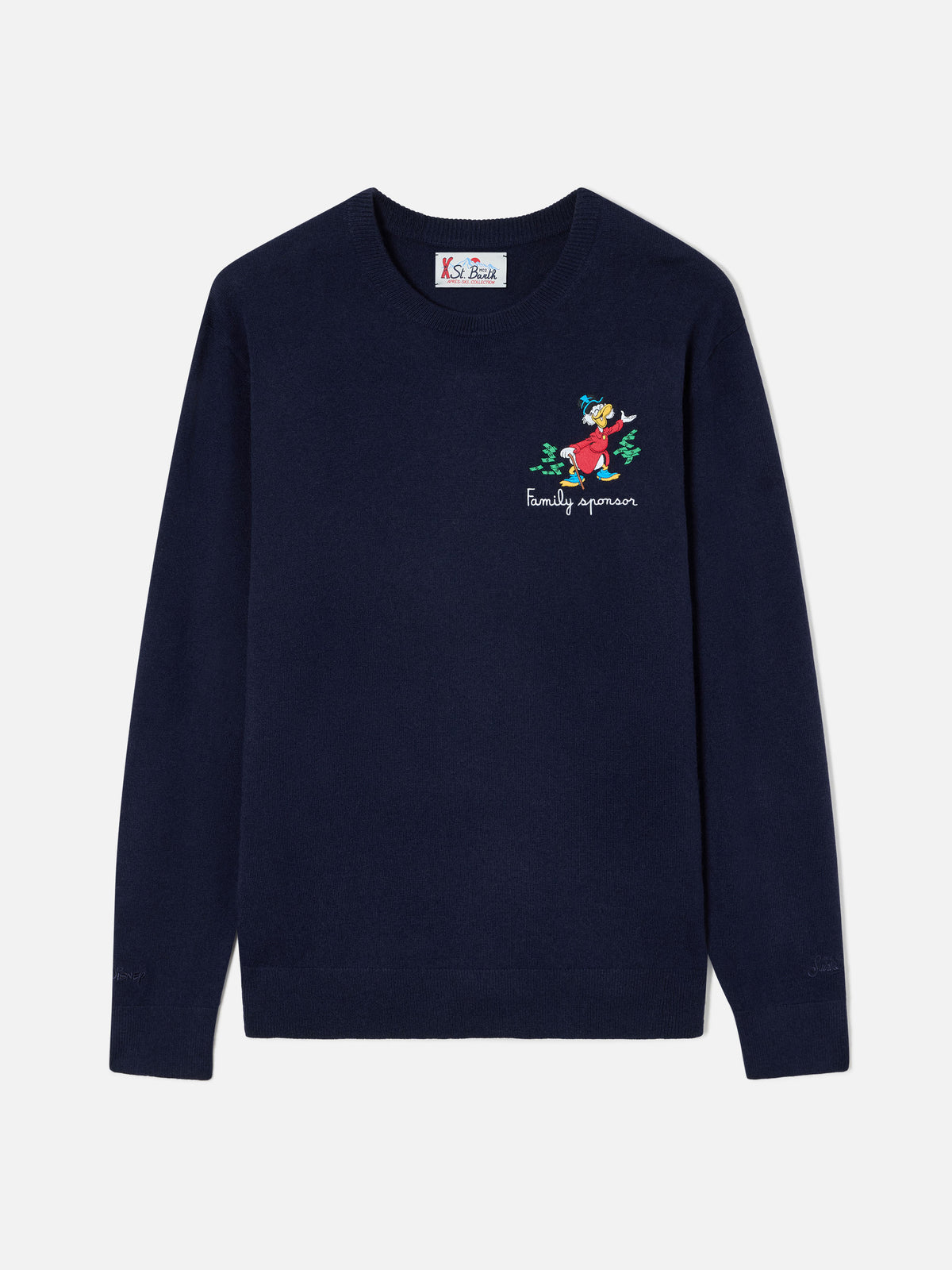 Navy blue Heron col rond en mélange de laine légère et de cachemire avec broderie Scrooge McDuck | Special edition 